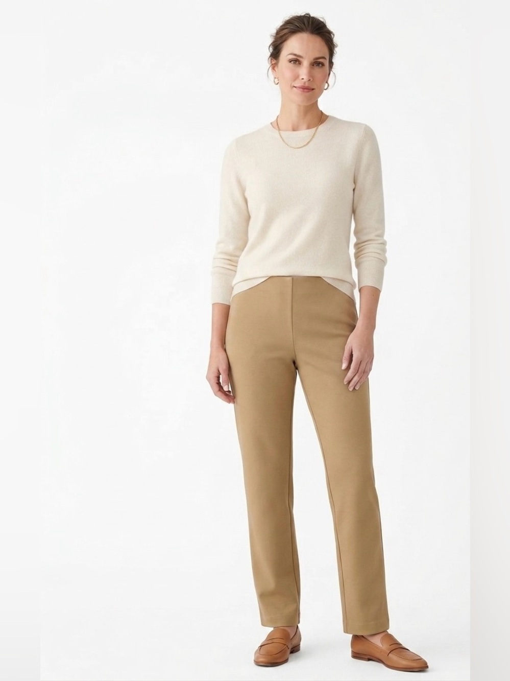 Coldwater Creek $70 NWT Tan Ponte Holly Classic Fit Straight Leg Pants L (14)